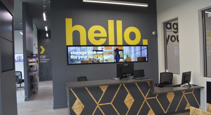 Reception desk and front counter at the XYZ Storage Toronto Dundas self-storage facility